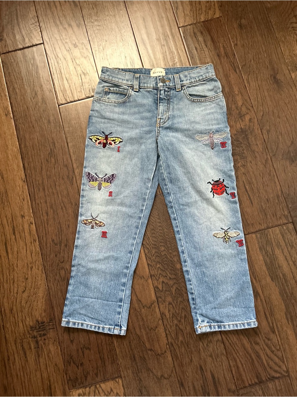 Gucci Light Blue Denim Jeans with Tan Leather Patch